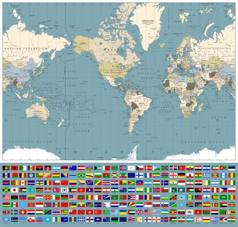 World maps with world flags vector free download