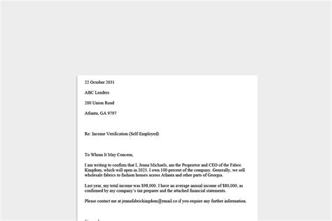 Self Employment Verification Letter Template Word