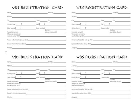 Children's Ministry Blog: VBS Registration Cards