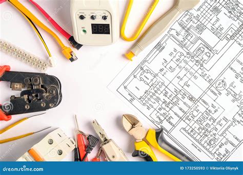 Different Electrical Tools on Electrical Engineering Drawings . Stock Image - Image of ...