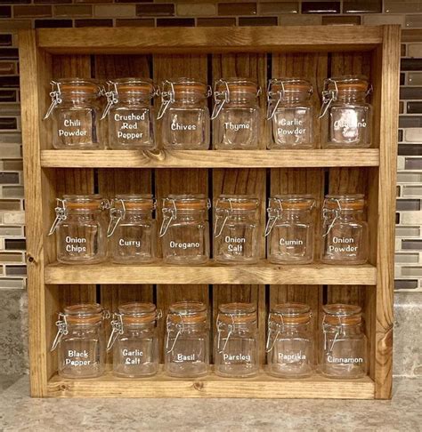 Rustic Spice Rack With Custom Labeled Jars - Etsy | Glass spice jars ...