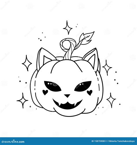 Vector Smiling Pumpkins Cat. Magic Cat Pumpkin. Happy Halloween. Cat Head and Face Carved on a ...