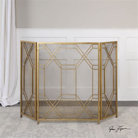 Mid Century Modern Geometric Fretwork Fireplace Screen Firescreen Gold Retro | eBay