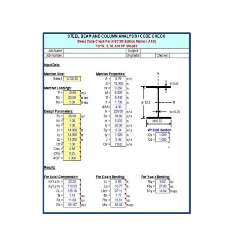 Analysis and Design of Steel Columns & Beams Design Excel Sheet - Get ...