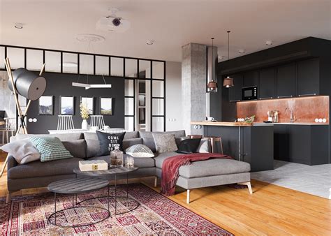 Minimalist Studio Apartment Design Applied With a Gray and Wooden Decor Ideas Which Very ...