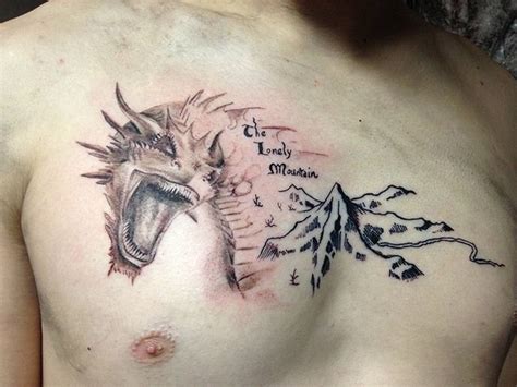 3D style colored evil dragon tattoo on chest stylized with lettering ...