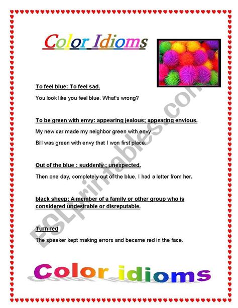 Color idioms - ESL worksheet by sweet hannah