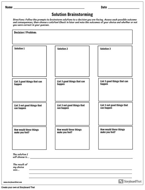 Decision Making Worksheet | Brainstorming Solutions | Decision making activities, Decision ...