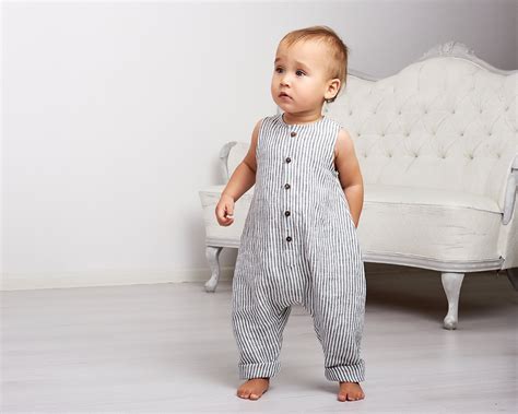 Baby romper Baby boy linen romper Unisex romper Overall Baby boy diaper cover Baby boy clothes ...