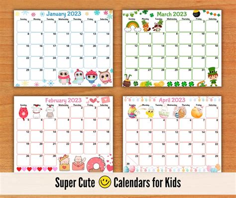 2023 calendar printable cute free 2023 yearly calendar templates in - editable monthly calendar ...