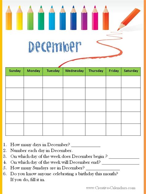 Calendar Worksheets