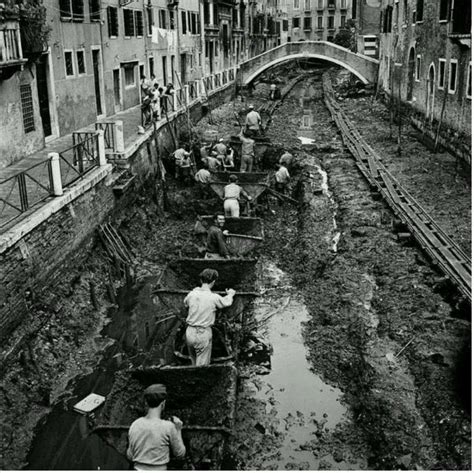 The famous canals of Venice being drained and cleaned in 1956