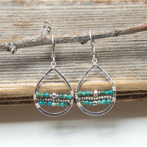 Turquoise Earrings Turquoise Beaded Hoop Earrings Bohemian - Etsy