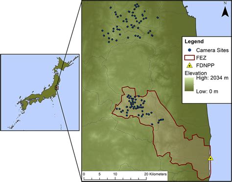 Map of camera sites used for scavenging trials in and around the ...