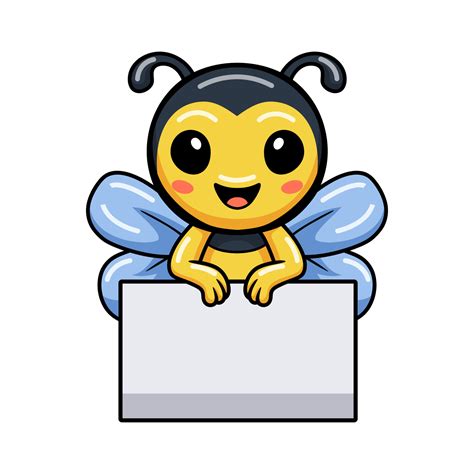 linda caricatura de abeja pequeña con cartel en blanco 12943959 Vector en Vecteezy