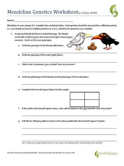 Genetics The Science Of Heredity Worksheet