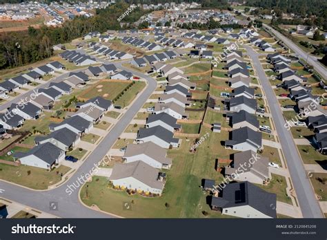 Aerial Suburban Town View Sunny Neighborhood Stock Photo 2120845208 | Shutterstock