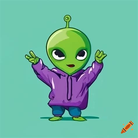 Cartoony alien wearing a hoodie on Craiyon