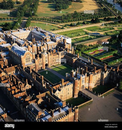 Hampton Court Palace built by Cardinal Wolsey London UK aerial view ...