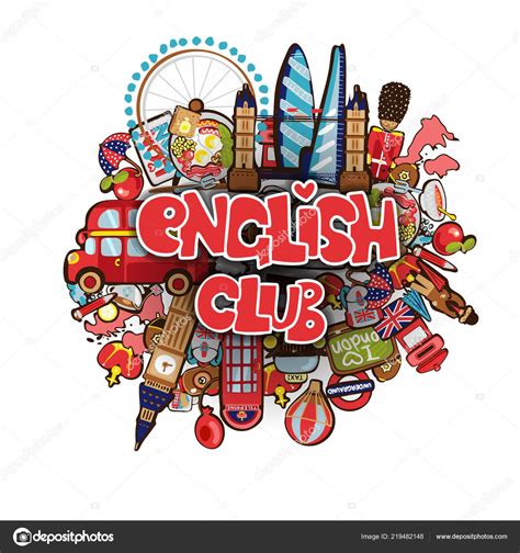 English club educational concept. English club phrase on cartoon doodle ...