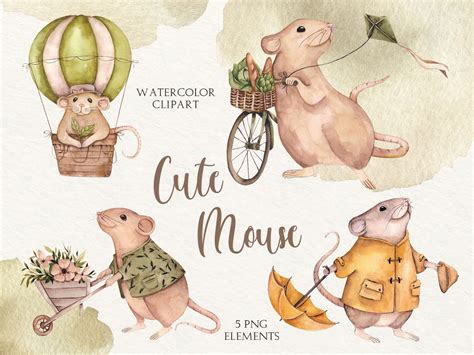 Cute Mouse Watercolor Clipart, Little Animals, Nursery Art, Kids ...