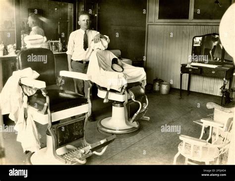 Vintage Barbershop, about 1920, Interior, Retro Barber Shop, Old Fashioned Barber Chairs ...