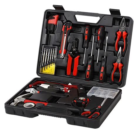 34 in 1 Household Hand Tool Kit with Toolbox Hammer Plier Screwdriver Knife Wrench Repair Hand ...