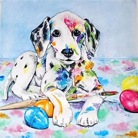 Rainbow dog. Watercolor painting by Svetlana Vor | Artfinder