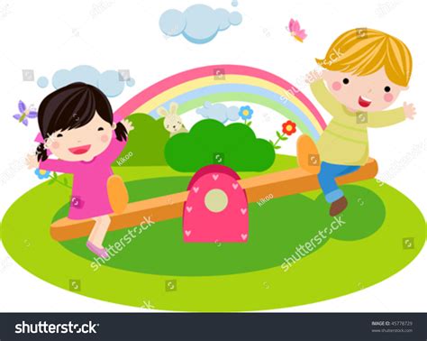 Boy And Girl Playing Seesaw Stock Vector Illustration 45778729 : Shutterstock