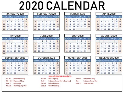 Printable Calendar 2020 Pdf