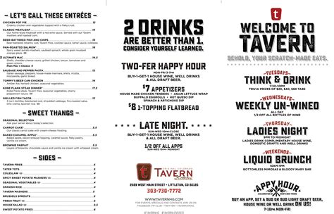 Tavern Menu, Menu for Tavern, Littleton, Denver - Urbanspoon/Zomato