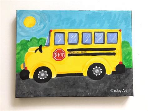 School Bus 9x12 Acrylic Canvas Painting Boys Room Nursery Decor Transportation Art for Boys - Etsy