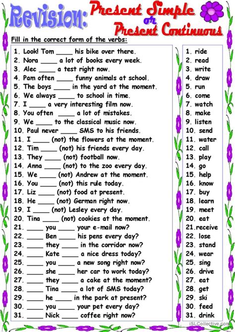 Revision:Present Simple or Presen…: English ESL worksheets pdf & doc