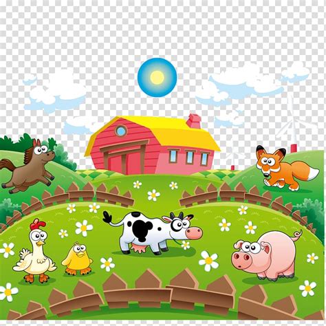 Animals near house illustration, Cattle Cartoon Farm Illustration, Cute ...