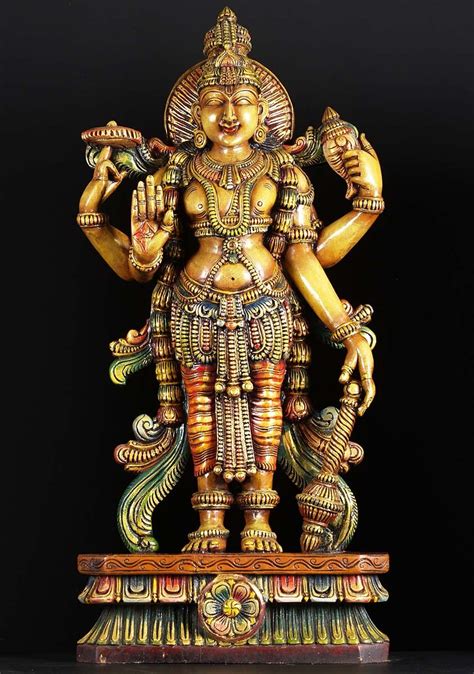 SOLD Wooden Colored Vishnu Statue 38" (#76w2b): Hindu Gods & Buddha Statues