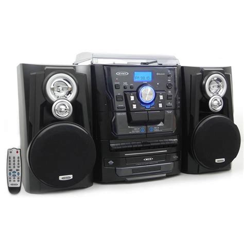 JENSEN Bluetooth 3-Speed Stereo Turntable Music System with 3CD Changer and Dual Cassette Deck ...