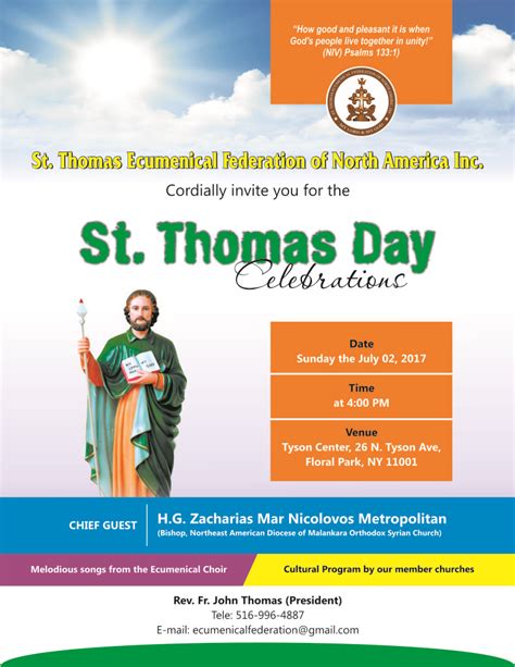 St. Thomas Day Celebrations – ST THOMAS ECUMENICAL FEDERATION OF NORTH AMERICA INC.