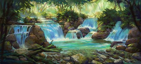 ArtStation - Jungle waterfall