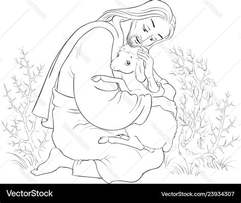 Parable of jesus christ and lost sheep coloring Vector Image