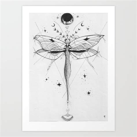 Dragonfly Tattoo Style Black and White Design Art Print by RT Designs ...