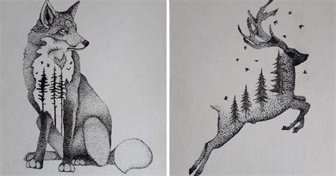 I Draw Wild Animals Using Dots And Double Exposure | Bored Panda