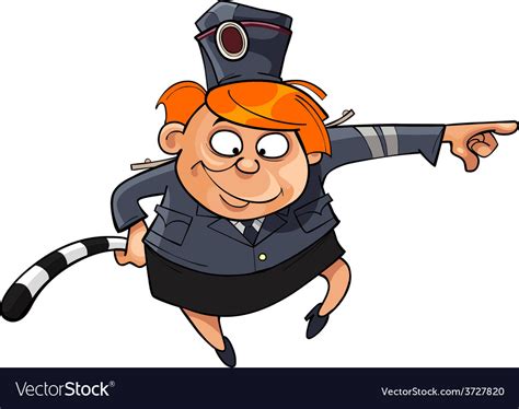 Cartoon funny woman in the form of a traffic cop Vector Image