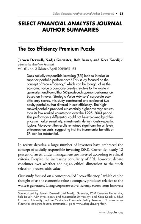 (PDF) SELECT FINANCIAL ANALYSTS JOURNAL AUTHOR SUMMARIES