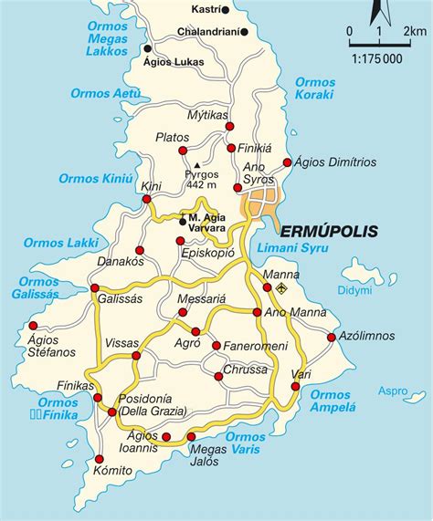 Carte Syros, South Aegean, Grèce. Cartes, plans et itinéraires hot-maps.