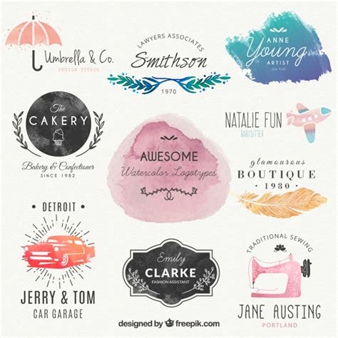 Free Vector | Lovely watercolor logos