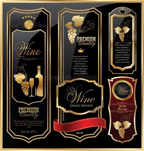 Golden Wine Label Collection Stock Illustration - Image: 48619021