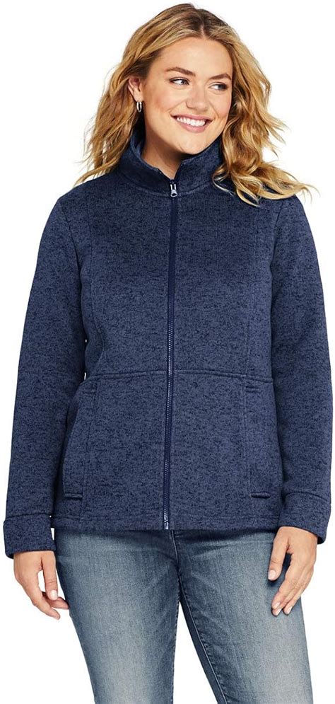 Lands' End Womens Sweater Fleece Jacket Deep Sea Heather Plus 1x at Amazon Women's Coats Shop