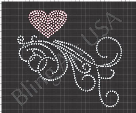 Heart Swirls Rhinestone Design Template Download | Artesanato