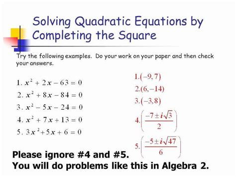 Completing the Square Worksheet Beautiful Pleting the Square Worksheet ...