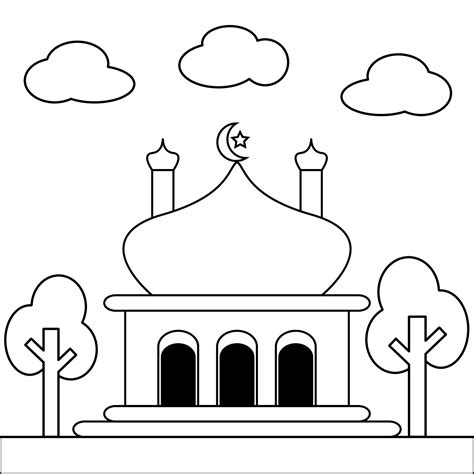 Simple mosque illustration design for coloring book. Color book theme of mosque for education ...